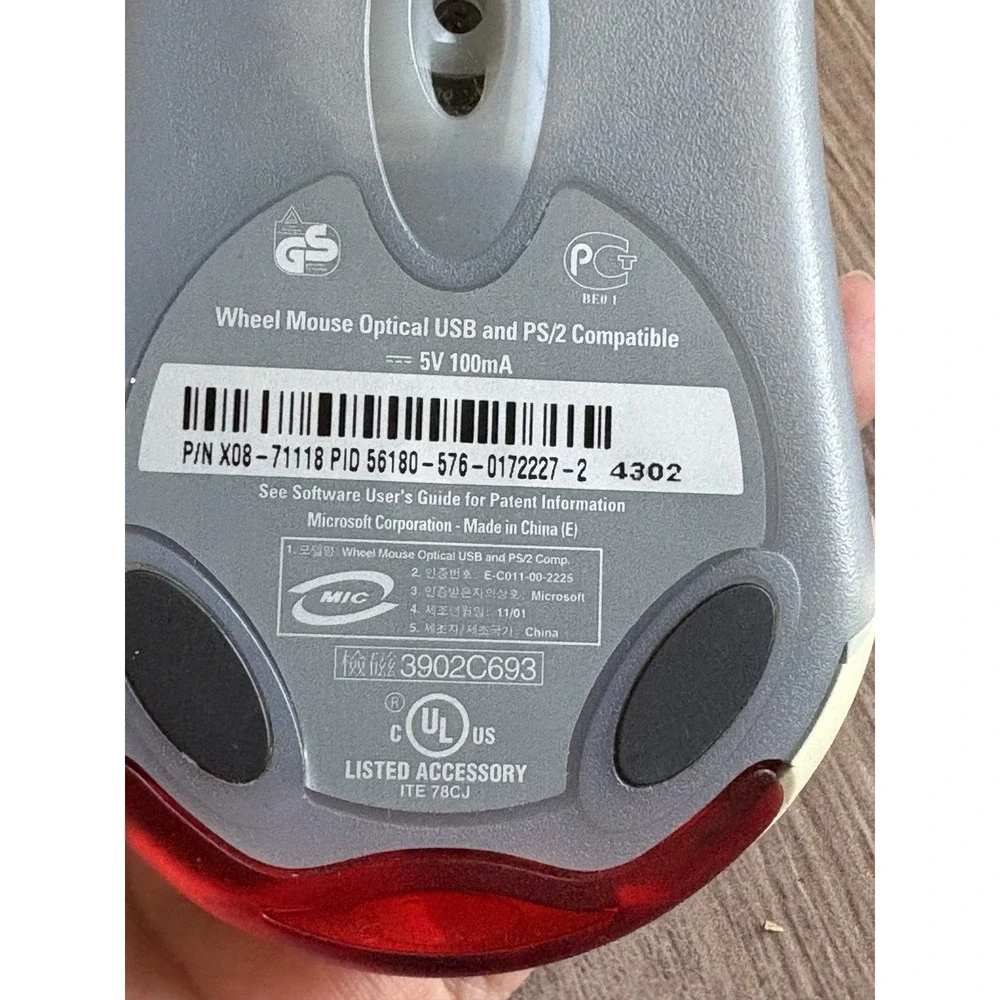 Vtg Microsoft Intellimouse Optical Mouse IntelliEye USB PS/2 Wired X08-71118